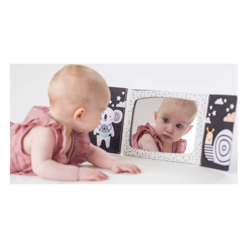 Taf Toys - Детска текстилна книга с огледало черна