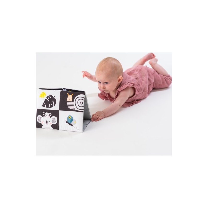 Taf Toys - Детска текстилна книга с огледало черна