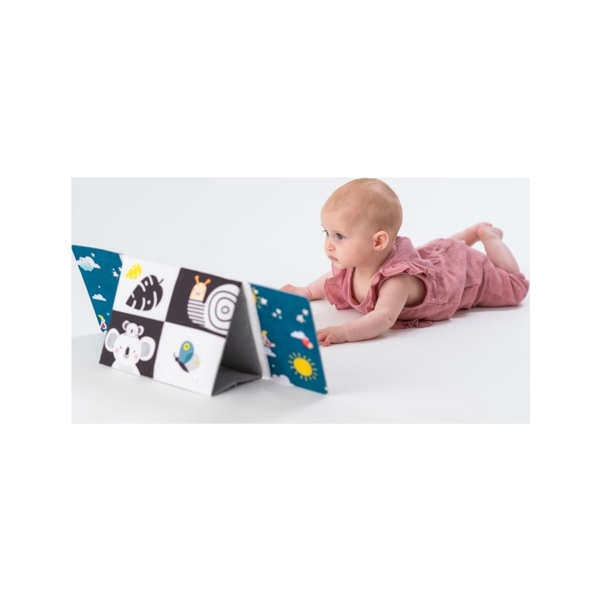 Taf Toys - Детска текстилна книга с огледало черна