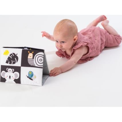 Taf Toys - Детска текстилна книга с огледало черна