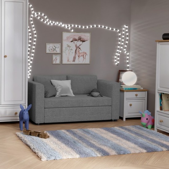 Тапициран двуместен разтегателен диван с подлакътници LAYLA, сив