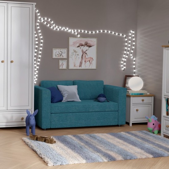 Тапициран разтегателен двуместен диван с подлакътници LAYLA, син