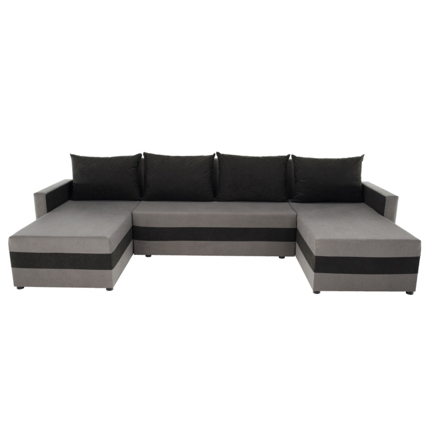 Тапициран универсален разтегателен U-образен диван BRISTOL, сив/черен