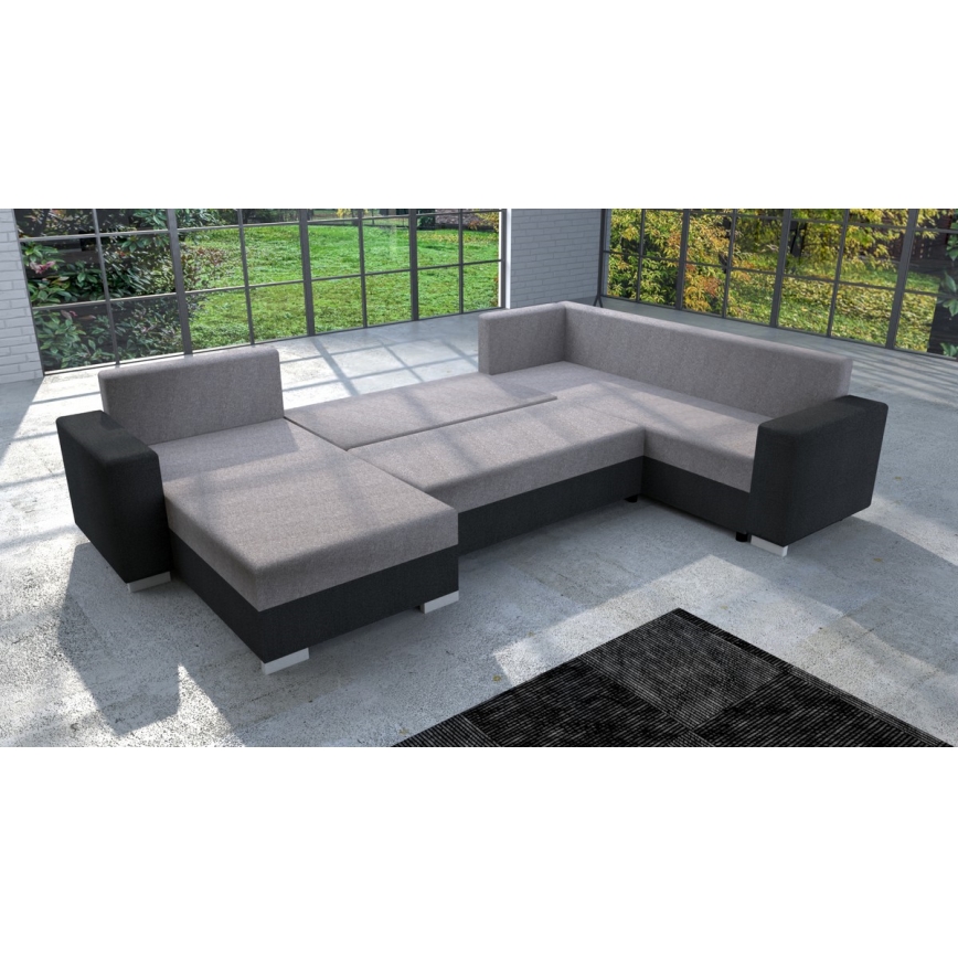 Тапициран универсален разтегателен U-образен диван YORK, сив/черен