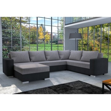 Тапициран универсален разтегателен U-образен диван YORK, сив/черен