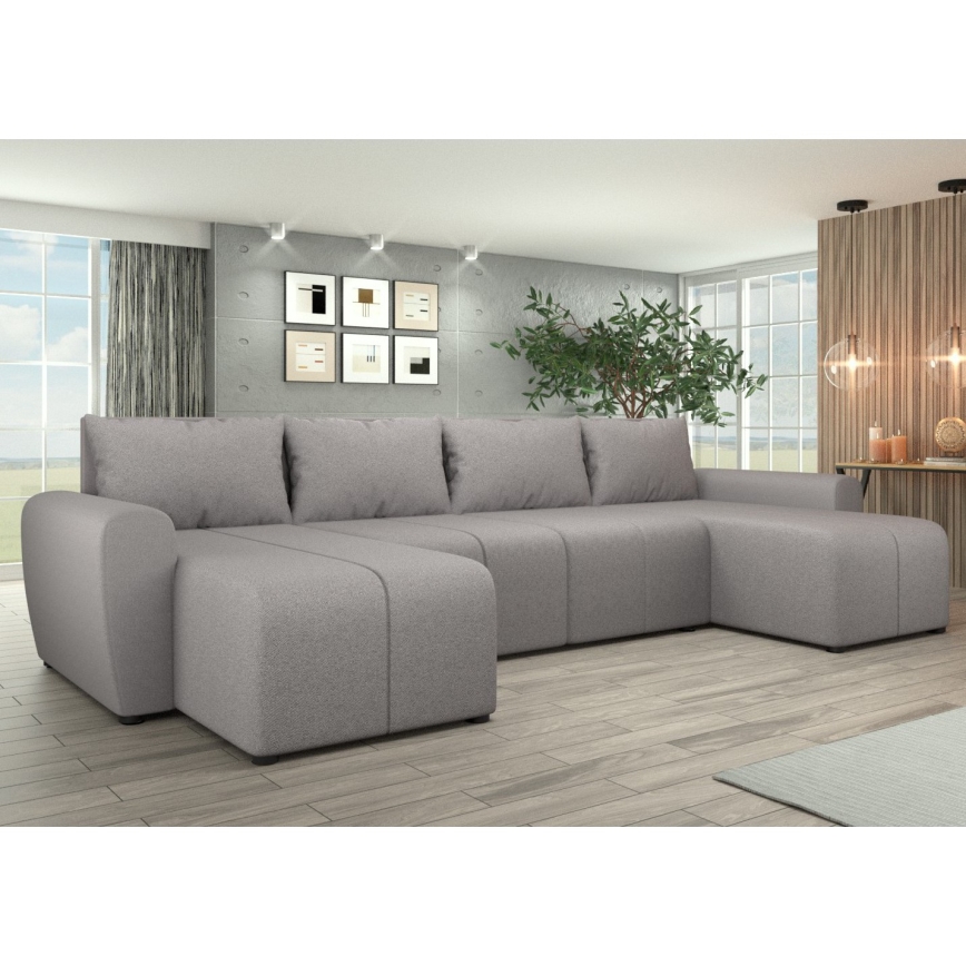 Тапициран универсален разтегателен ъглов диван U-образен NEWPORT, сив