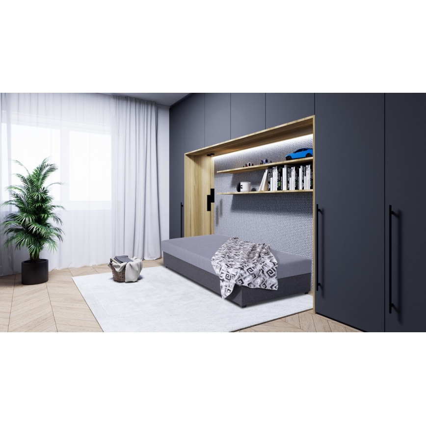 Тапицирано легло с ракла JACOB XL, товароносимост 130 кг, 90x200 см, сиво