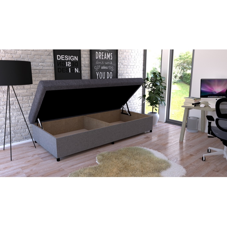 Тапицирана лежанка с място за съхранение CORY 80x200 сива