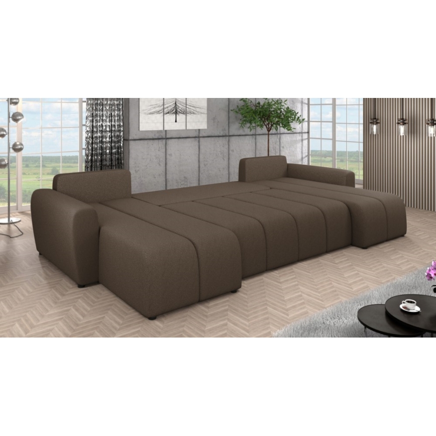 Тапицирана универсална разтегателна U-образна холна гарнитура NEWPORT, кафява