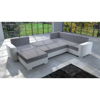 Тапицирана универсална разтегателна U-образна холна гарнитура YORK бяла/сива