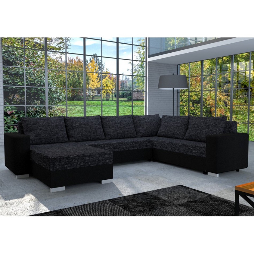 Тапицирана универсална разтегателна U-образна холна гарнитура YORK в цвят черно/антрацит