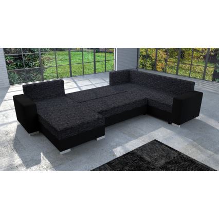 Тапицирана универсална разтегателна U-образна холна гарнитура YORK в цвят черно/антрацит