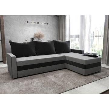 Тапицирана универсална разтегателна ъглова холна гарнитура в L-форма BRISTOL, сива/черна