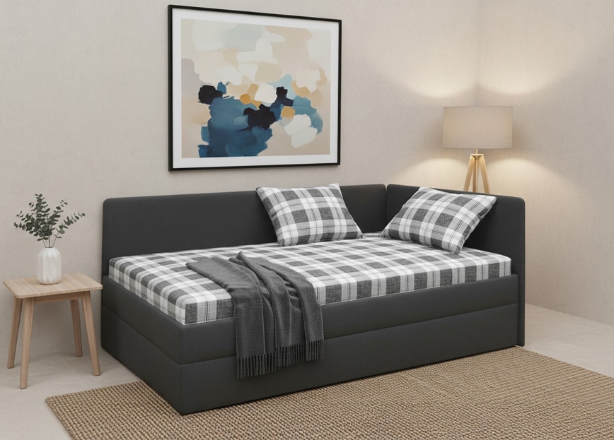 Тапицирана валенда ARLY с универсално ляво/дясно табло (L/P), 110x200 см, антрацит/бяло