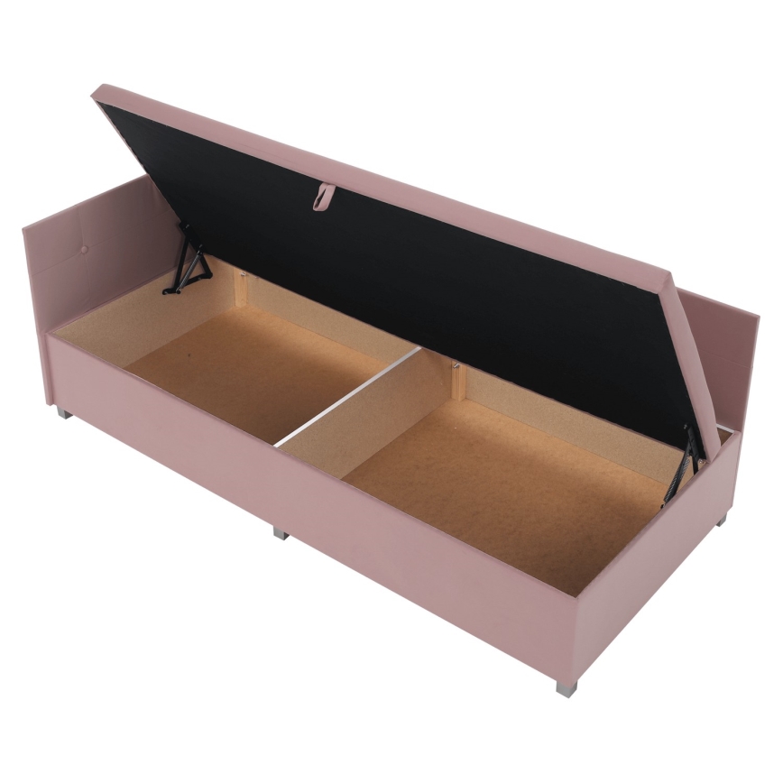 Тапицирана лежанка AMSTERDAM 90x200 см с универсална табла и място за съхранение, розова