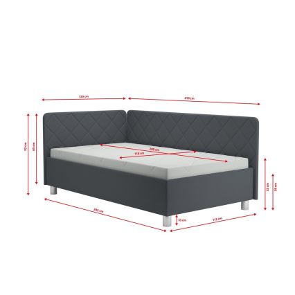 Тапицирано ежедневно легло с място за съхранение и матрак EMILE 110x200 см сив