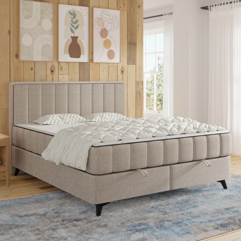 Тапицирано легло ALICIA 180x200 см с матраци, топ матрак и място за съхранение, бежово