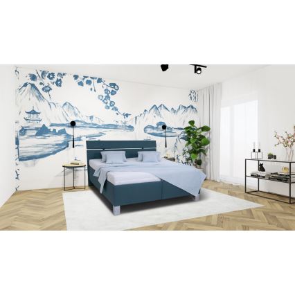 Тапицирано легло с матрак и ракла ALIS 160x200 см петролено синьо