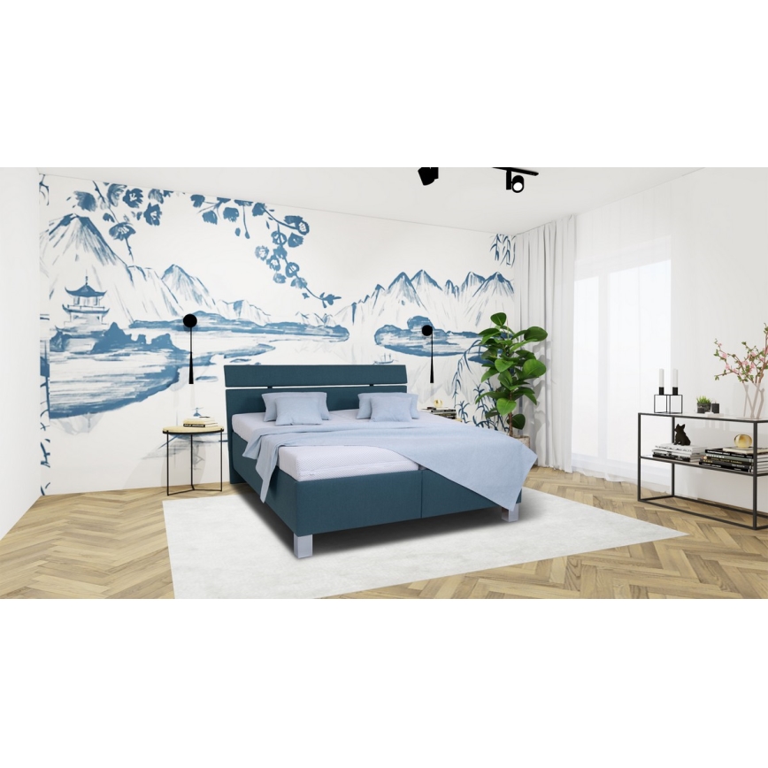 Тапицирано легло с матрак и ракла ALIS 160x200 см петролено синьо