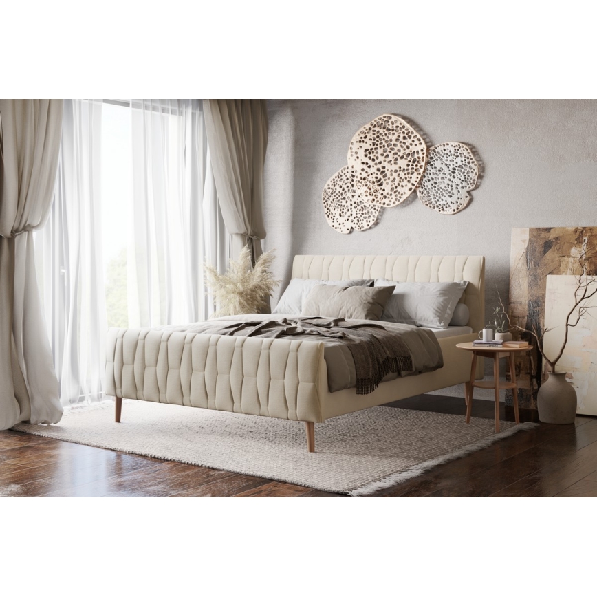 Тапицирано легло без матрак FLORA 160x200 см бежов