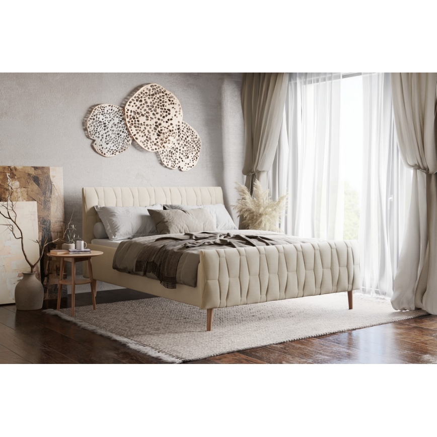 Тапицирано легло без матрак FLORA 160x200 см бежово