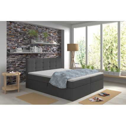 Тапицирано легло EMBER 160x200 см с матраци, топ матрак и вградено място за съхранение, антрацит