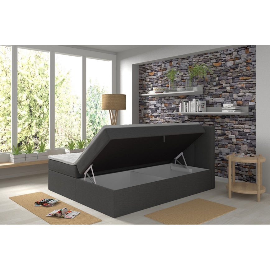 Тапицирано легло EMBER 160x200 см с матраци, топ матрак и вградено място за съхранение, антрацит