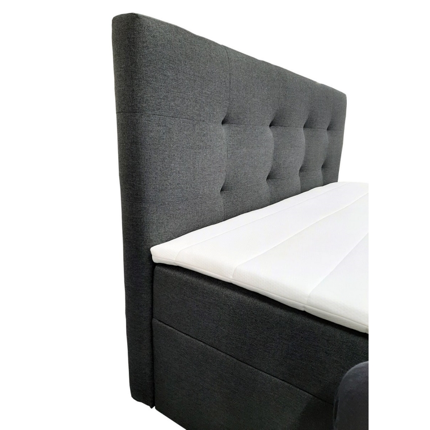 Тапицирано легло EMBER 160x200 см с матраци, топ матрак и вградено място за съхранение, антрацит