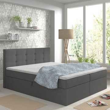 Тапицирано легло EMBER 160x200 см с матраци, топ матрак и вградено място за съхранение, антрацит