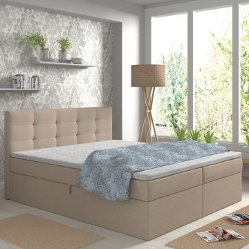 Тапицирано легло EMBER 180x200 см с матраци, топер и вградено място за съхранение, бежово