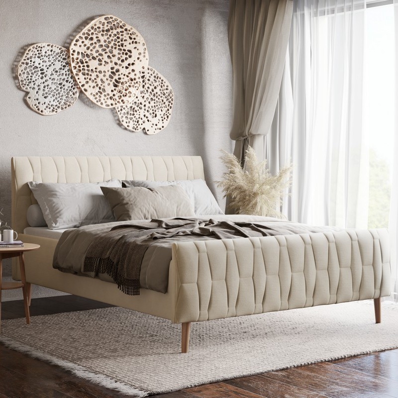 Тапицирано легло FLORA 160x200 cm без матрак, бежово