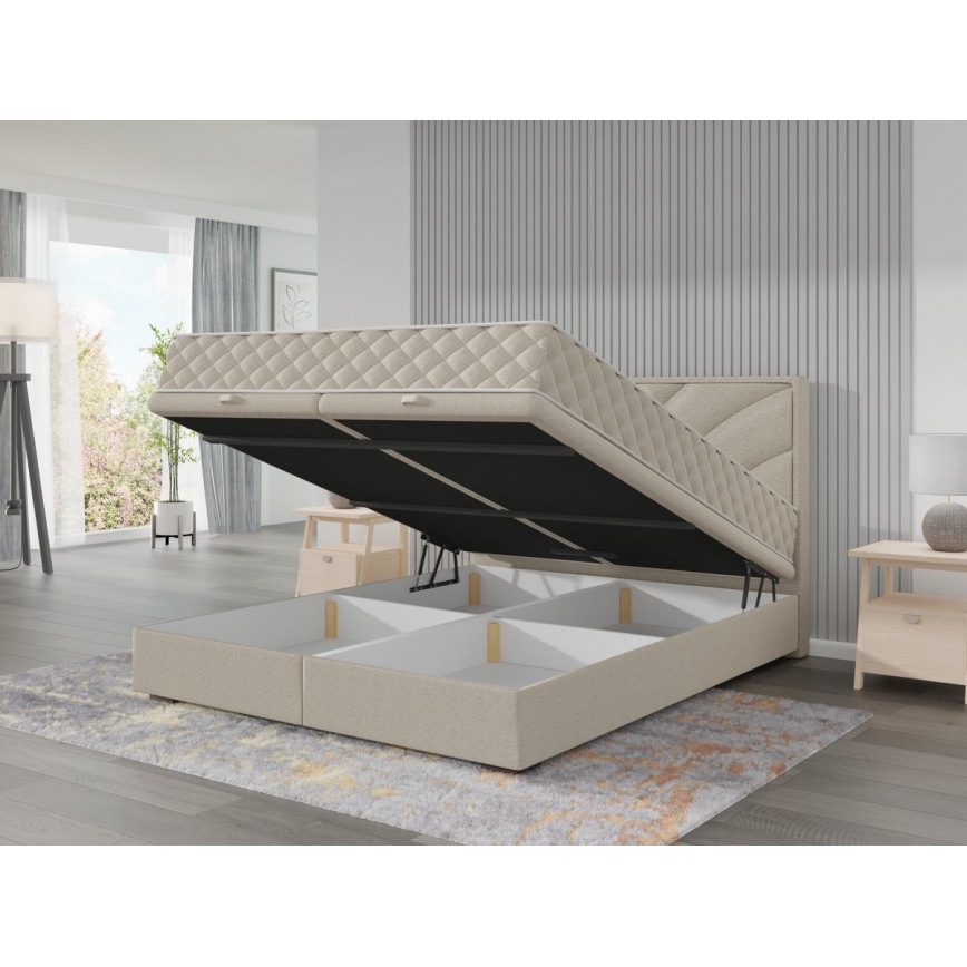 Тапицирано легло с матраци и място за съхранение GINA 160x200 см бежово