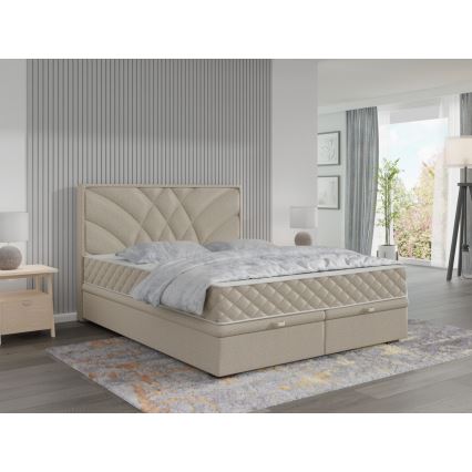 Тапицирано легло с матраци и място за съхранение GINA 180x200 см бежово