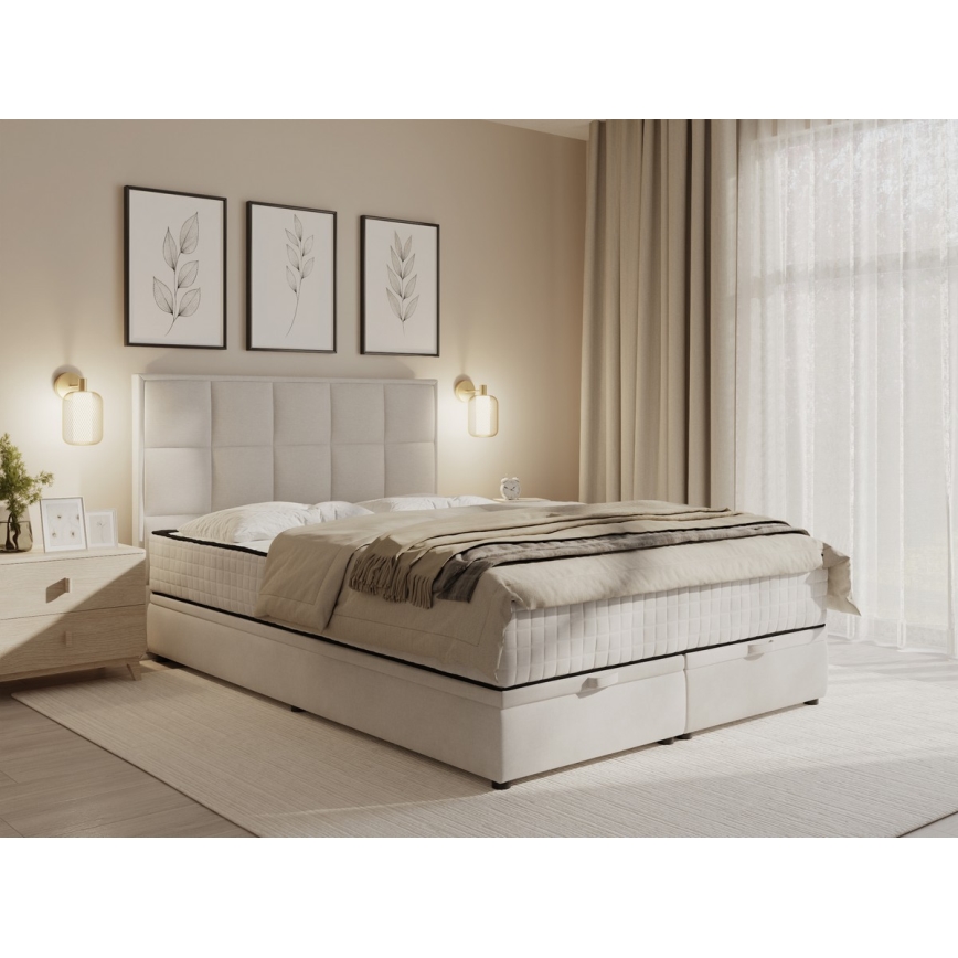 Тапицирано легло с матраци и място за съхранение GRACE 140x200 см бежово