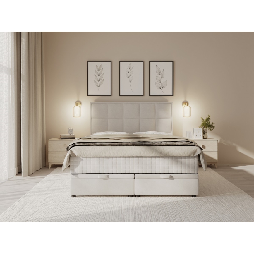 Тапицирано легло с матраци и място за съхранение GRACE 140x200 см бежово