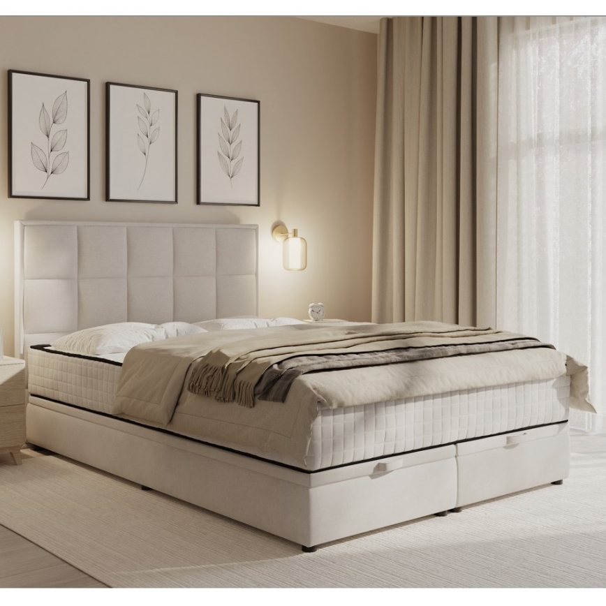 Тапицирано легло GRACE 160x200 см с включени матраци и вградено място за съхранение, бежово