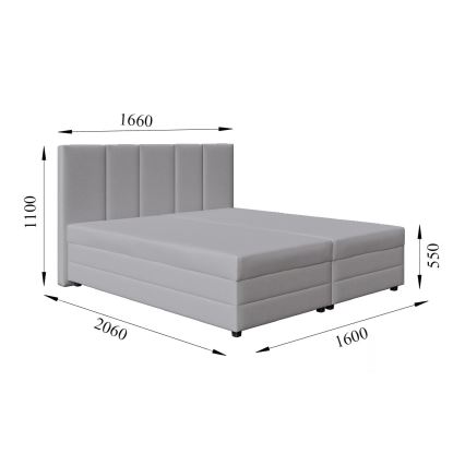 Тапицирано легло с пружинен матрак и ракла ISABEL 160x200 светлосиво