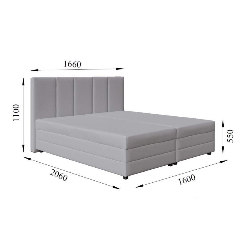 Тапицирано легло с пружинен матрак и ракла ISABEL 160x200 светлосиво