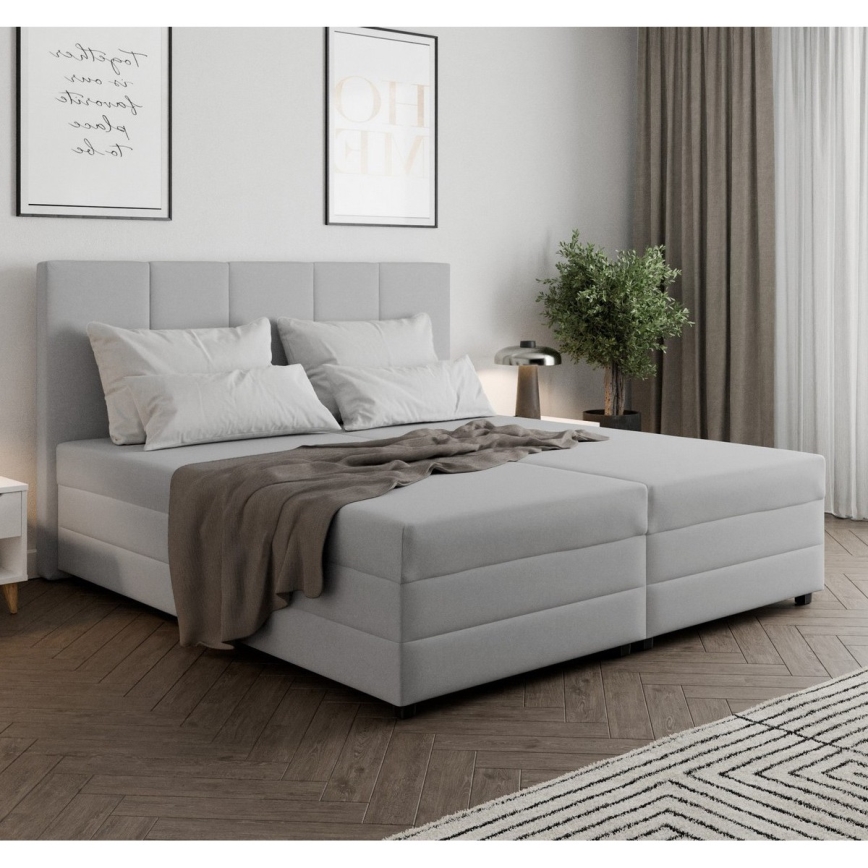 Тапицирано легло ISABEL 180x200 с пружинен матрак и място за съхранение, светлосиво