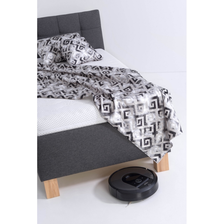 Тапицирано легло MARIA ONE 90x200 cm с матрак и вградено място за съхранение, сиво