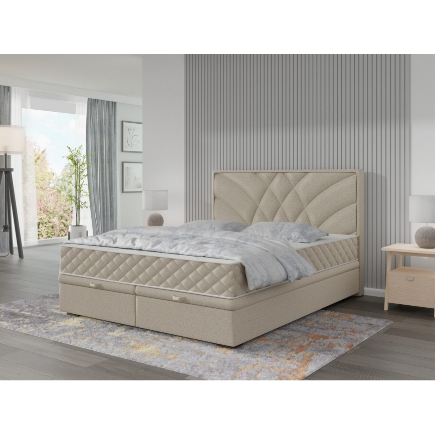Тапицирано легло с матраци и пространство за съхранение GINA 160x200 см бежов
