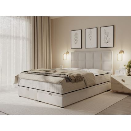 Тапицирано легло с матраци и пространство за съхранение GRACE 160x200 см бежов
