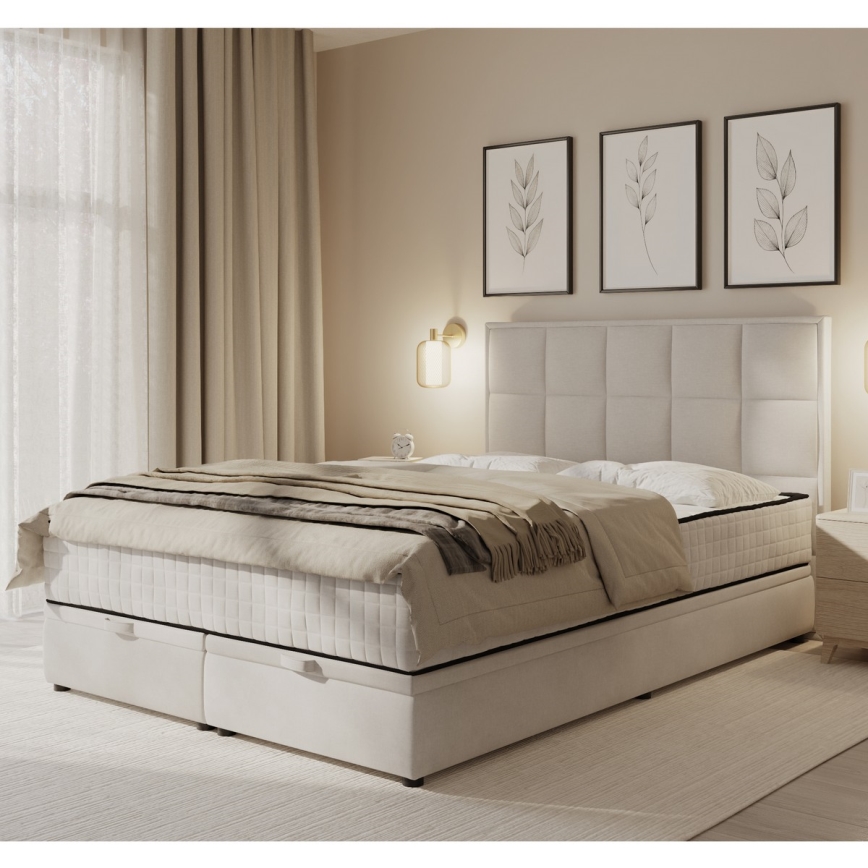Тапицирано легло с матраци и пространство за съхранение GRACE 180x200 см бежов