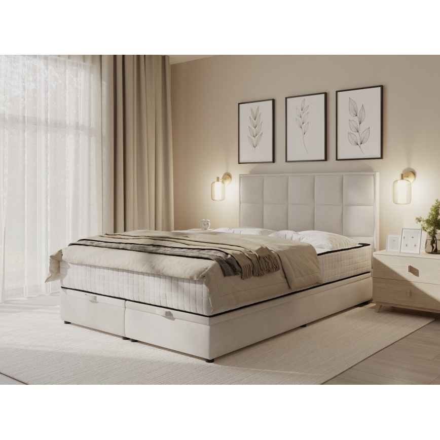 Тапицирано легло с матраци и пространство за съхранение GRACE 180x200 см бежов