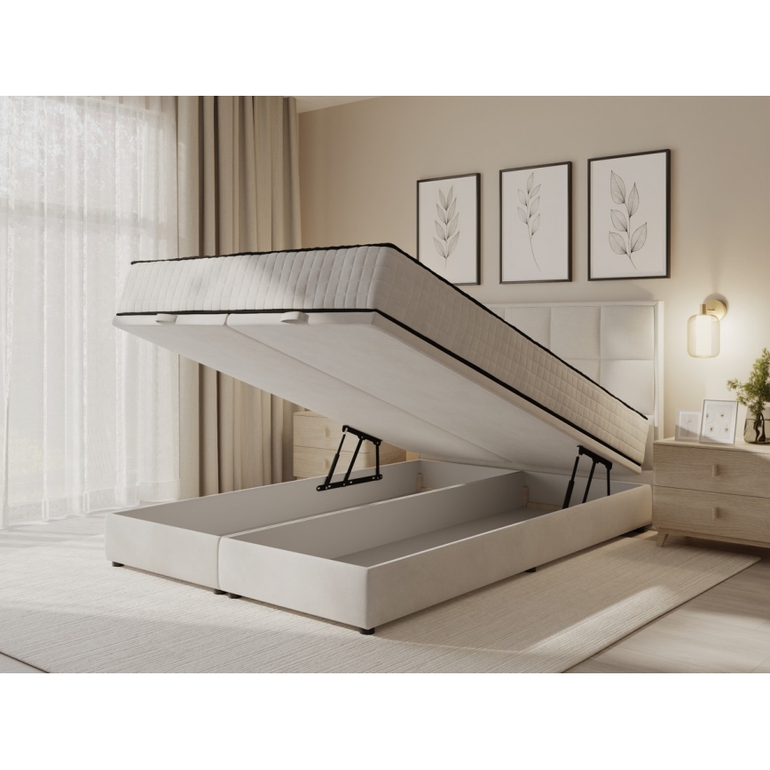 Тапицирано легло с матраци и пространство за съхранение GRACE 180x200 см бежов