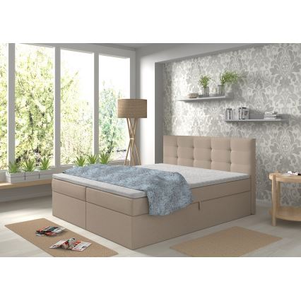 Тапицирано легло с матраци и топ матрак с място за съхранение EMBER 160x200 см бежов