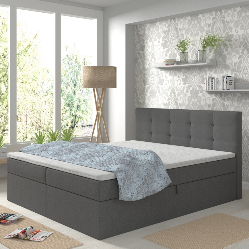 Тапицирано легло с матраци и топ матрак с място за съхранение EMBER 180x200 см антрацит