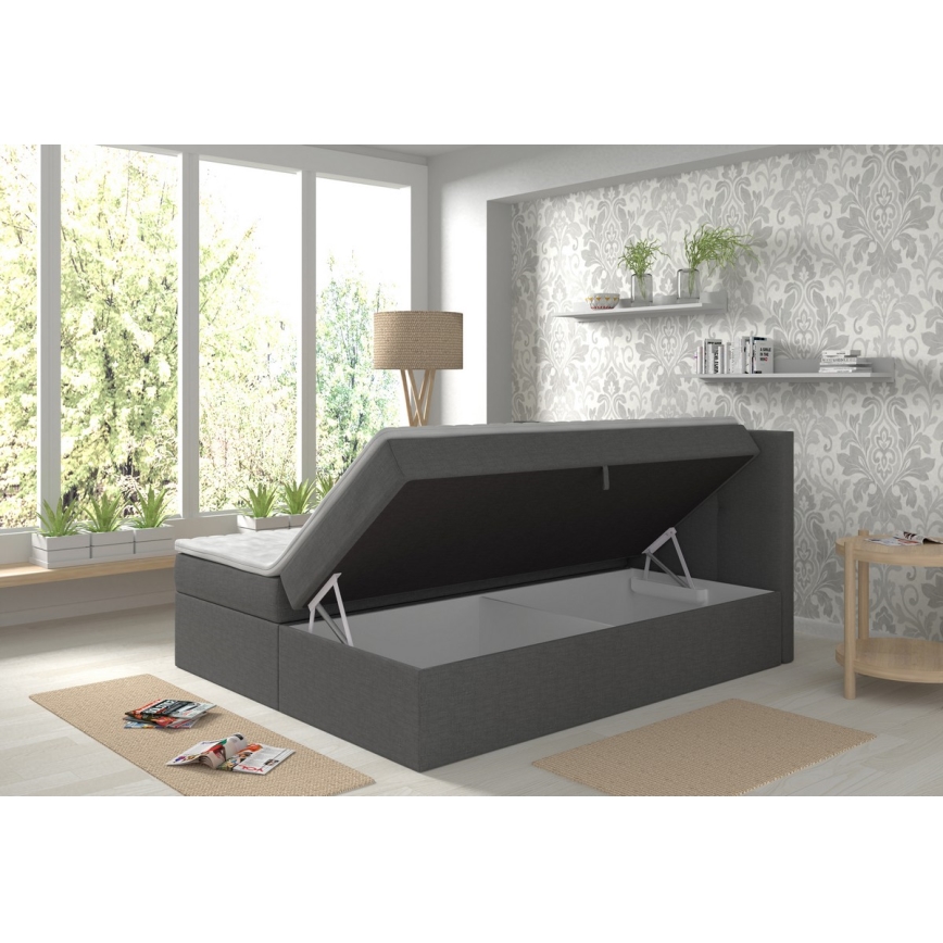 Тапицирано легло с матраци и топ матрак с място за съхранение EMBER 180x200 см антрацит