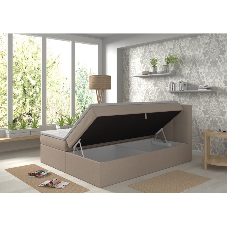 Тапицирано легло с матраци и топ матрак с място за съхранение EMBER 180x200 см бежов