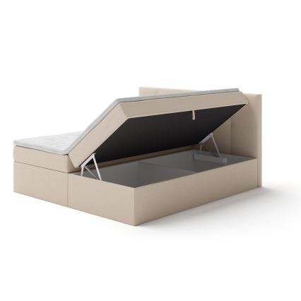 Тапицирано легло EMBER 180x200 см с матраци, топер и вградено място за съхранение, бежово